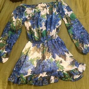 Show Me Your MuMu sheer blue floral mini dress